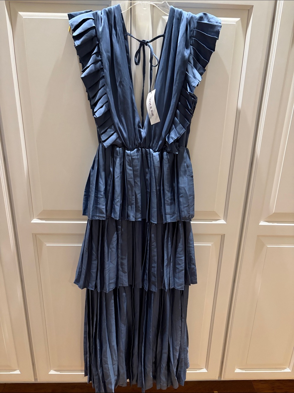 Strut & Bolt - Deep Blue Ruffled Tiered V-Neck Maxi Dress